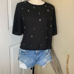 Chelsea28 | Sheer Black Top w/Beading | L